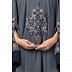 Embroidery Irani Kaftan with contrast border-Grey